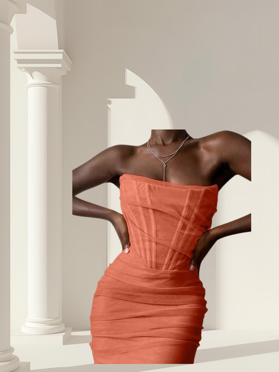 Bone line midi Roched Dress
