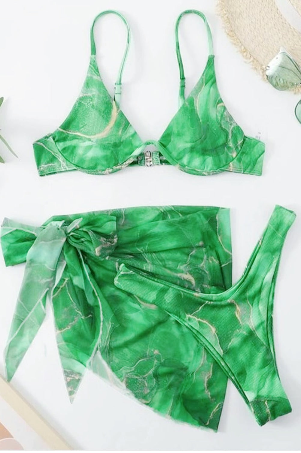 Green Marble 3pcs Bathing Suit