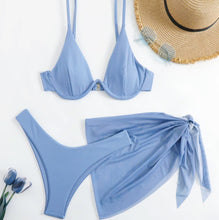 Load image into Gallery viewer, Light Wash Indigo 3Pcs Bathing Suit
