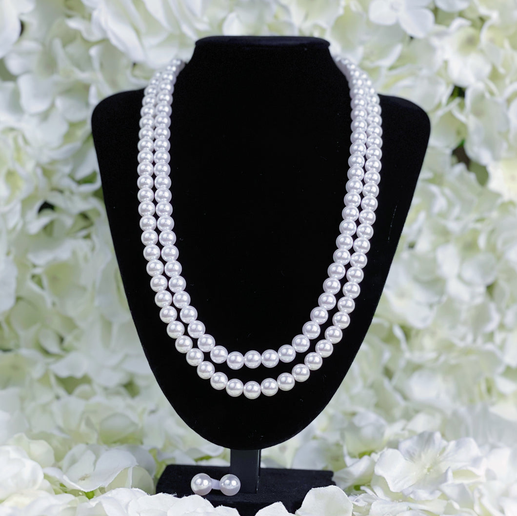 Double Pearly Necklace & Earrings