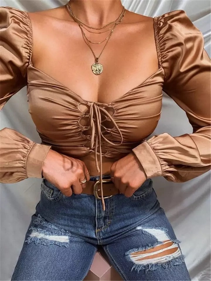 Cropped Top Puff Sleeves